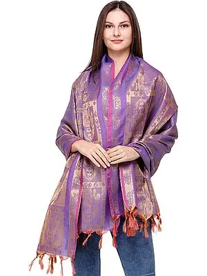 Passion-Flower Brocaded Lord Karttikeya Prayer Shawl from Tamil Nadu