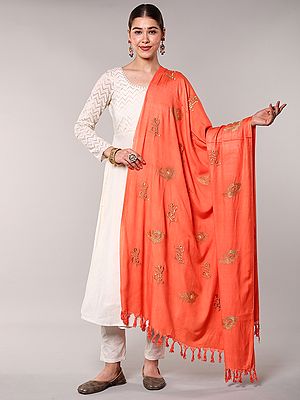 Radhe Prayer Shawl with Embroidered Peacock Feather