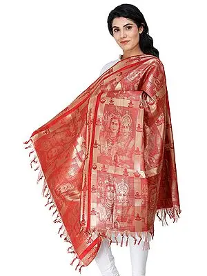 Shiva and Parvati Brocaded Prayer Shawl from Tamil Nadu