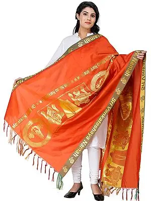 Sri Venkateshaya Namah Brocaded Prayer Shawl from Tamil Nadu