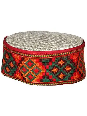Mint-Gray Unisex Woolen Cap from Kullu with Multicolor Weave