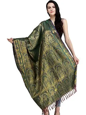 Evergreen Lord Ayyappan South Indian Brocaded Prayer Shawl from Tamil Nadu