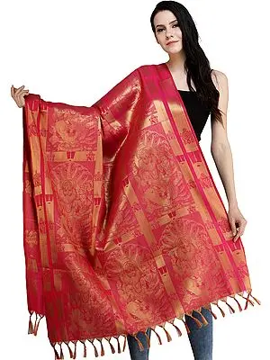 Lord Narasimha and Lakshmi Brocaded Prayer Shawl from Tamil Nadu