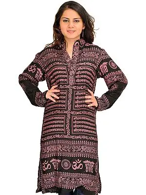 Black and Lilac Printed Kurti with Sri Ram Jai Ram Jai Jai Ram Mantra