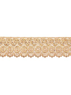 Pale-Gold Floral Crochet Border with Cut-work and Crystals