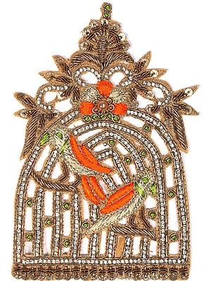 Designer Zardozi Parrot Cage Patch with Crystals and Sequins