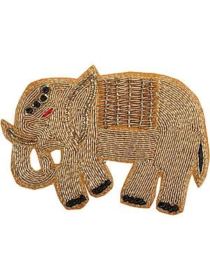 Champagne-Beige Embroidered Elephant Patch