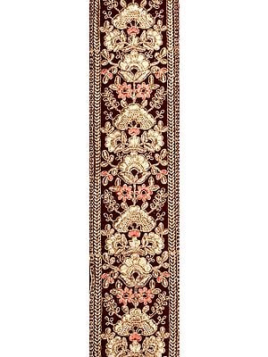 Garnet-Wine Zari-Embroidered Border with Florals All-Over