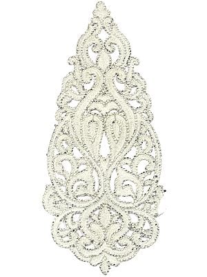 Silver Tear-Drop Zari-Embroidered Floral Patch with Crystals
