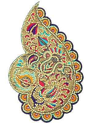 Designer Paisley Patch with Embroidery and Crystals