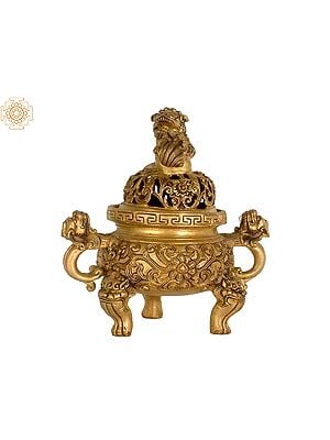 Snow Lion Incense Burner in Brass