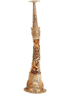 Tibetan Buddhist Trumpet (dung) with Yab Yum Image