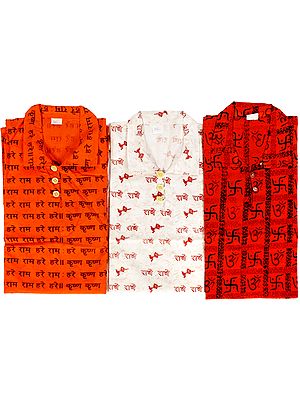 Lot of Three Kurti Tops with Printed Religious Motifs