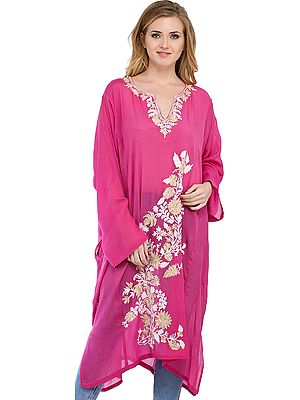 Wild-Orchid Kashmiri Sheer Phiran with Aari Floral-Embroidery
