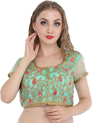 Spring Bud Wedding Padded Choli from Jodhpur with Golden-Embroidery and Sequins