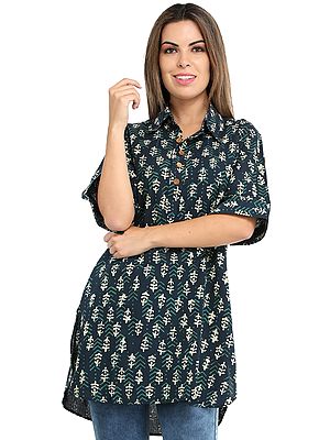 Summer Tunic Shirt with Block Printed Motifs All-Over