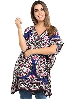 Short Kaftan with Printed Florals All-Over and Dori at Waist