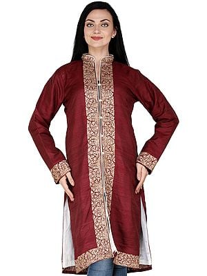 Apple-Butter Long Jacket from Amritsar with Aari Embroidered Border