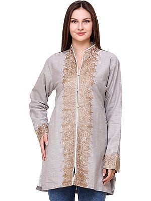 Wind-Chime Jacket from Kashmir with Aari-Embroidered Flowers