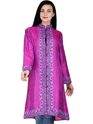 Purple-Orchid Jacket from Srinagar with Aari Hand-Embroidery