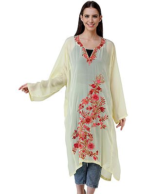 Short Phiran from Kashmir with Embroidered Flowers