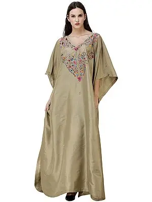 Safari Long Kaftan from Kashmir Embellished with Multicolor Crystals and Sequins