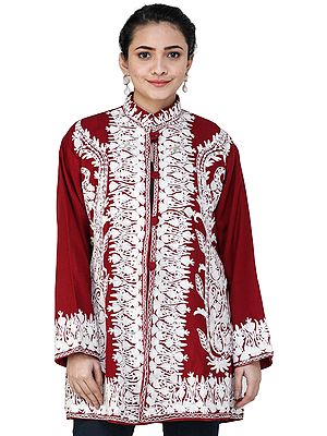 Rythmic-Red Jacket from Kashmir with Heavy Chain-stitch Embroidery