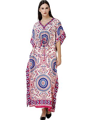 Long Printed Kaftan with Waist Sash