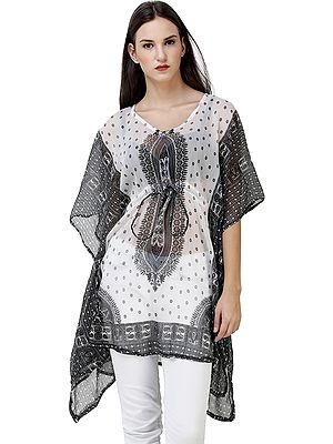 Diaphanous Beachwear Kaftan with Waist Sash