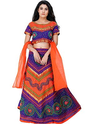 Lehenga Choli from Rajasthan with Thread Embroidery and Large Sequins