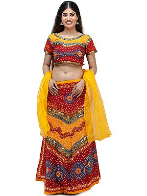 Lehenga Choli from Rajasthan with Thread Embroidery and Large Sequins