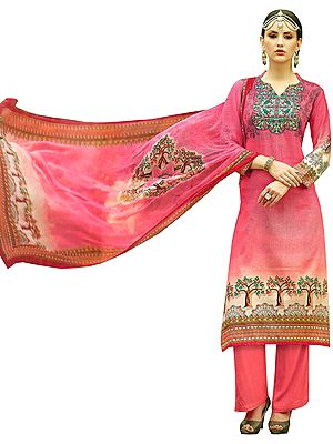 Pink-Lemonade Digital Printed Parallel Salwar Kameez Suit