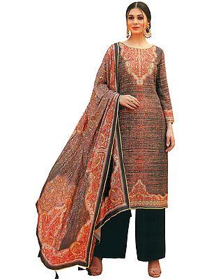 Arabian-Spice and Black Palazzo Salwar Kameez Lawn Suit with Mughal Print