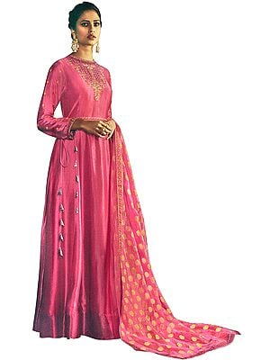 Confetti Floor-Length A-Line Suit with Floral Aari Embroidery and Printed Dupatta