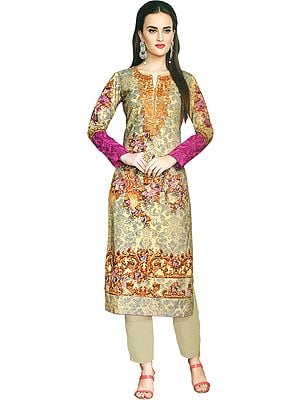 Sunlight Digital-Printed Trouser Salwar kameez Suit with Embroidery and Chiffon Dupatta