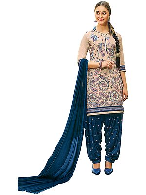 Pastel Rose Patiala Salwaar Kameez Suit with Embroidery All-Over and Chiffon Dupatta