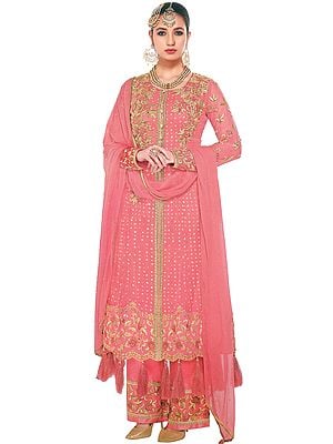 Rose of Sharon Palazzo Salwar-Kameez Wedding Suit With Heavy-Embroidery
