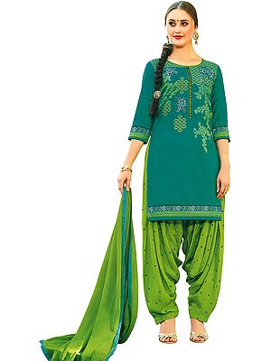Porcelain-Green Patiala Salwar kameez Suit with Floral Embroidery and Chiffon Dupatta