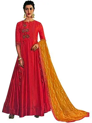 Cayenne Floor-Length A-Line Suit with Floral Aari Embroidery and Printed Dupatta