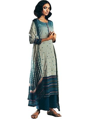 Corsair-Blue Digital Printed Palazzo Salwar- Kameez Suit with Dupatta