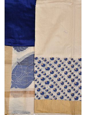 Ivory Banarasi Salwar Kameez Fabric with Woven Bootis and Golden Border