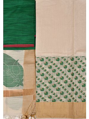 Ivory Banarasi Salwar Kameez Fabric with Woven Bootis and Golden Border