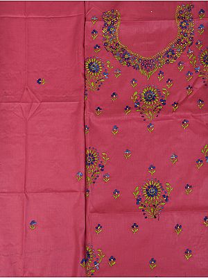 Rose-Wine Floral-Embroidered Salwar Kameez Fabric from Kolkata
