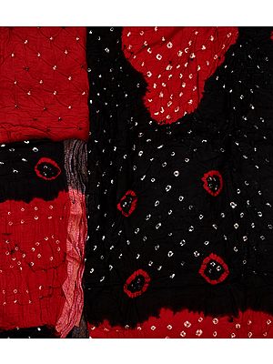 Maroon and Black Double-Shaded Bandhani Tie-Dye Salwar Kameez Fabric from Gujarat