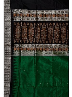 Green and Black Salwar Kameez Fabric from Sambhalpur with Woven Motifs and Rudraksha Border
