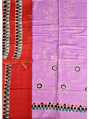 Lavendula and Rosewood Salwar Kameez Fabric with Floral Print and Temple Border