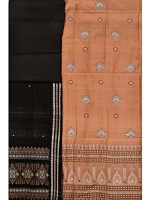 Warm-Taupe and Black Bomkai Salwar Kameez Fabric from Orissa