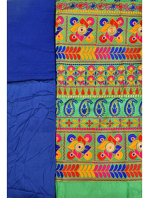 Green and Blue Embroidered Salwar Kameez Fabric with Chiffon Dupatta