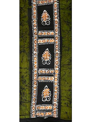 Olive and Black Batik Salwar Kameez Fabric