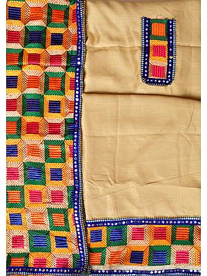 Salwar Kameez Fabric from Punjab with Phulkari-Embroidered Patches